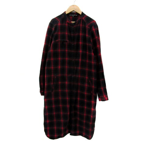 【中古】ザラ トラファルック ZARA Trafaluc シャツワンピース ミモレ丈 長袖 チェック柄 バック刺繍 M 赤 レッド 黒 ブラック /YS15 レディース 【ベクトル 古着】 251110