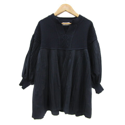 【中古】ドールアップウップス DOLLUPOOPS ニット カットソー 長袖 スリットネック プリーツ 切替 オー..