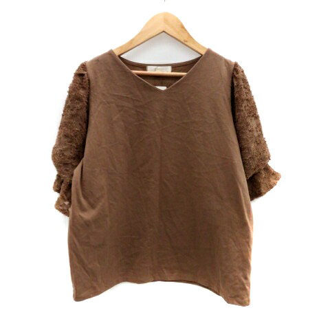 【中古】未使用品 グローブ grove カットソー Vネック 五分袖 切替 M 茶色 ブラウン /HO15 レディース 【ベクトル 古着】 251031(4)