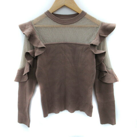 【中古】リリーブラウン Lily Brown リブニット カットソー 長袖 チュールレース シースルー フリル F ..