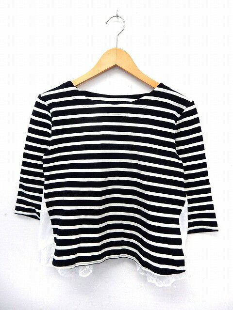 【中古】デビュー ド フィオレ Debut de Fiore カットソー Tシャツ 七分袖 ボーダー レース切替 38 ブラック ホワイト /ST30 レディース 【ベクトル 古着】 200210 ブランド古着ベクトルプレミアム店(4)