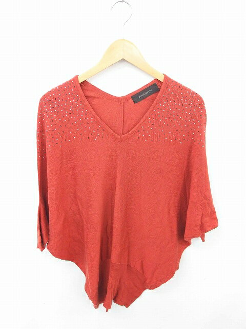 V-Neck - 【中古】ジュエルチェンジズ Jewel Changes アローズ ニット セーター Vネック 薄手 ビーズ装飾 ドルマンスリーブ 七分袖 橙 オレンジ /TT20 レディース 【ベクトル 古着】 200217 ブランド古着ベクトルプレミアム店