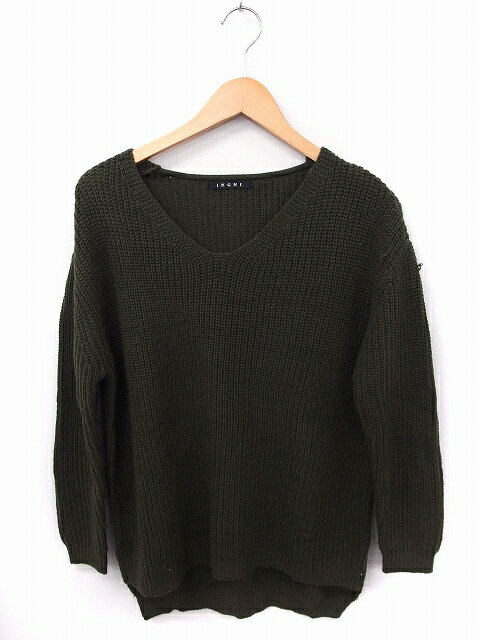 【中古】イング INGNI ニット セーター Vネック 長袖 厚手 M カーキ /FT26 レディース 【ベクトル 古着】 200227 ブランド古着ベクトルプレミアム店