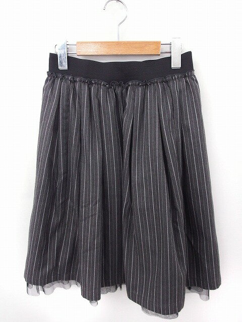【中古】ディスコート Discoat スカート リバーシブル チュール ストライプ ひざ丈 ゴム F ブラック 黒 グレー 灰 /FT16 レディース 【ベクト...