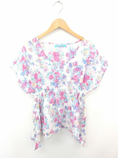 【中古】party people チュニック ワンピース Vネック 花柄 薄手 半袖 白 桃 アイボリー ピンク /TT26 レディース 【ベクトル 古着】 210709 【中古】party people チュニック ワンピース Vネック 花柄 薄手 半袖 白 桃 アイボリー ピンク /TT26 レディース 【ベクトル 古着】 210709