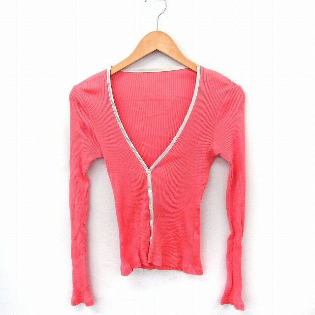 【中古】アダムエロペ Adam et Rope' カーディガン リブニット Vネック 長袖 コットン 綿 38 ピンク /FT36 レディース 【ベクトル 古着】 200313 ブランド古着ベクトルプレミアム店