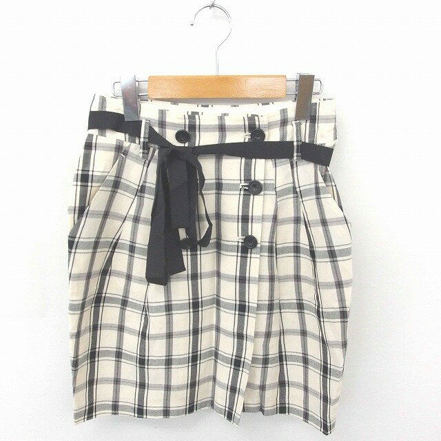 【中古】シップス SHIPS スカート タイト ラップ 巻き ひざ丈 チェック 麻 リネン混 M ライトベージュ ブラック 薄茶 黒 /TT25 レディース 【ベクトル 古着】 200507 ブランド古着ベクトルプレミアム店ブランドシップス...