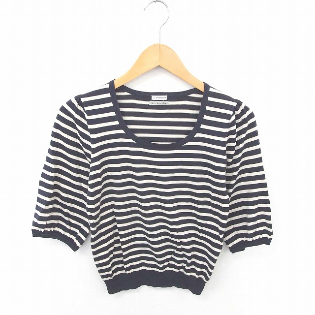 スピック&スパン Spick&Span FRAMEWORK カットソー Tシャツ ボーダー 丸首 綿 コットン 七分袖 紺 薄茶 ネイビー ライトベージュ /TT6 レディース  200430 ブランド古着ベクトルプレミアム店