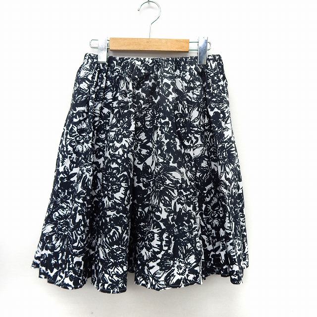 樂天商城 - 【中古】マカフィー MACPHEE トゥモローランド スカート フレア 総柄 花柄 バックジップ 膝丈 34 ブラック /ST19 レディース 【ベクトル 古着】 200427 ブランド古着ベクトルプレミアム店
