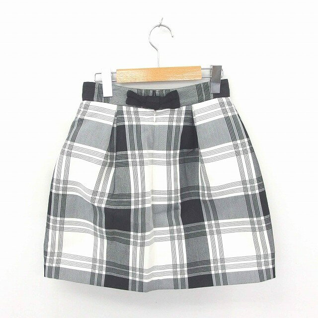 【中古】アナトリエ ANATELIER スカート タイト ひざ丈 チェック リボン 36 グレ− アイボリー 灰 白 /TT7 レディース 【ベクトル 古着】 200320 ブランド古着ベクトルプレミアム店