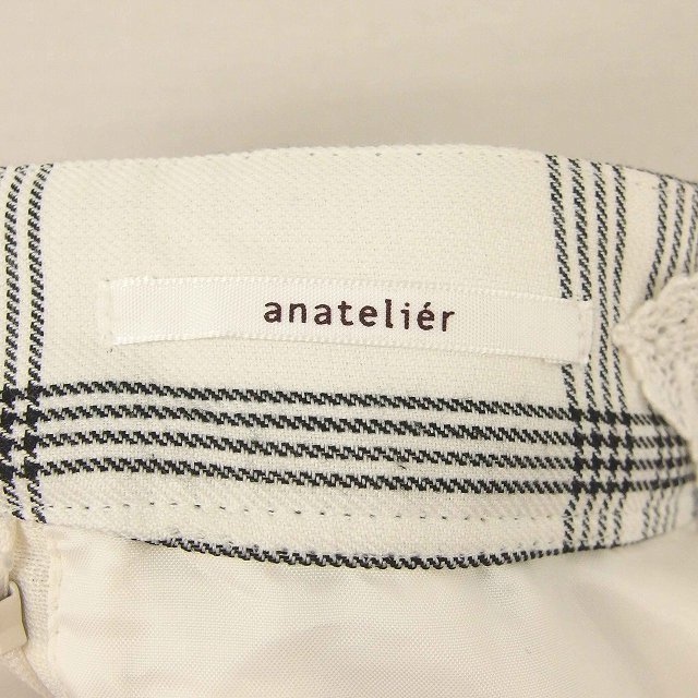 【中古】アナトリエ ANATELIER スカート タイト ひざ丈 チェック リボン 36 グレ− アイボリー 灰 白 /TT7 レディース 【ベクトル 古着】 200320 ブランド古着ベクトルプレミアム店