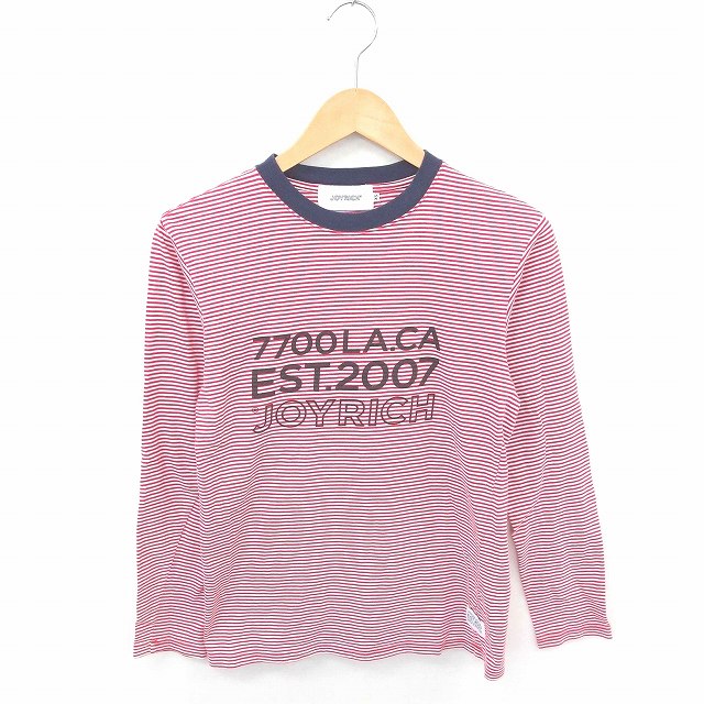 【中古】ジョイリッチ JOYRICH Tシャツ カットソー ボーダー 英字 丸首 綿 コットン 長袖 XS 赤 白 レッド ホワイト /TT37 メンズ 【ベクトル 古着】 200323 ブランド古着ベクトルプレミアム店