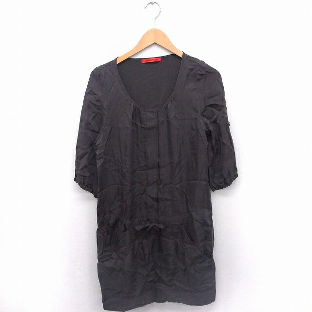 【中古】ロートレアモン LAUTREAMONT View ワンピース 丸首 七分袖 ひざ丈 無地 リボン 2 ブラウン 茶 /FT14 レディース 【ベクトル 古着】 200613 ブランド古着ベクトルプレミアム店