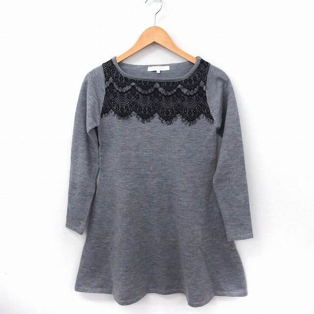 【中古】マーキュリーデュオ MERCURYDUO ワンピース ニット レース 丸首 長袖 ひざ丈 F グレー 灰 /FT22 レディース 【ベクトル 古着】 200403 ブランド古着ベクトルプレミアム店