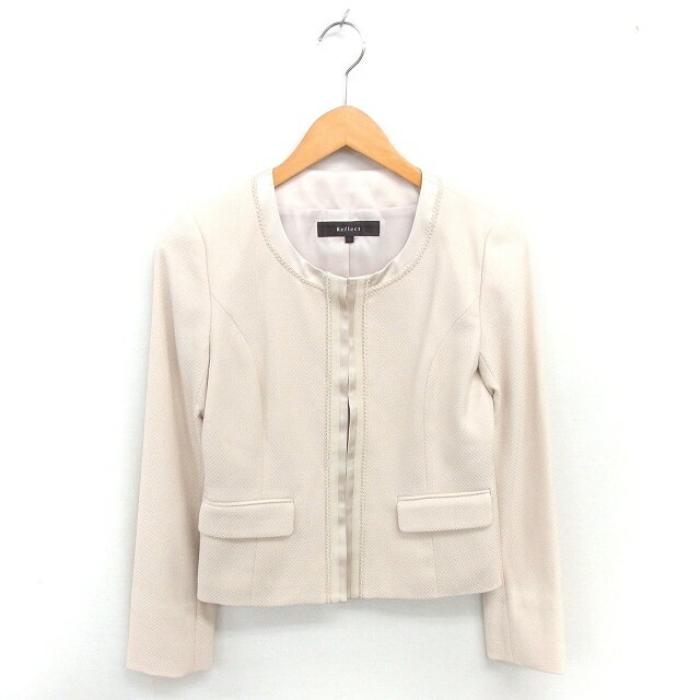 【中古】リフレクト Reflect ノーカラー ジャケット アウター 肩パッド 総裏地 7 ベージュ 薄茶 /TT15 レディース 【ベクトル 古着】 250514