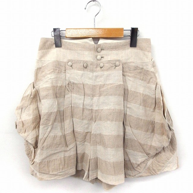 【中古】fun fun パンツ ボーダー ベルト ショート リネン 麻 ベージュ /FT26 レディース 【ベクトル 古着】 200418 ブランド古着ベクトルプレミアム店