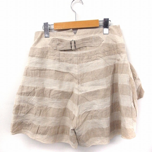 【中古】fun fun パンツ ボーダー ベルト ショート リネン 麻 ベージュ /FT26 レディース 【ベクトル 古着】 200418 ブランド古着ベクトルプレミアム店