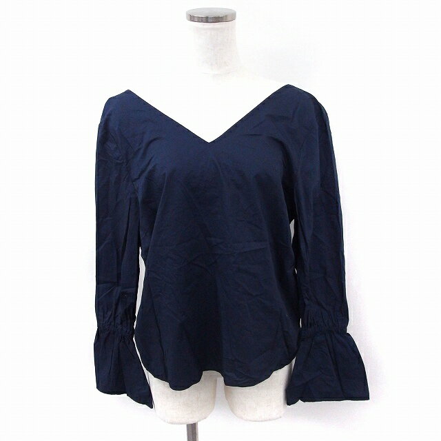 【中古】フリークスストア FREAKS STORE シャツ ブラウス 背ねじり ベル袖 Vネック 長袖 綿 F ネイビー 紺 /FT44 レディース 【ベクトル 古着】 200417 ブランド古着ベクトルプレミアム店
