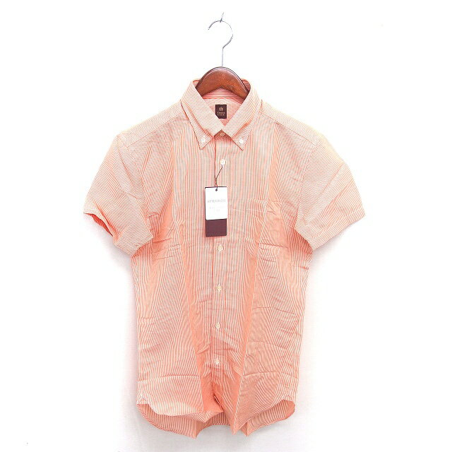 【中古】未使用品 タケオキクチ TAKEO KIKUCHI タグ付き シャツ カジュアル ストライプ ボタンダウン 麻 リネン 半袖 02 M オレンジ /TT メンズ 【ベクトル 古着】 251205