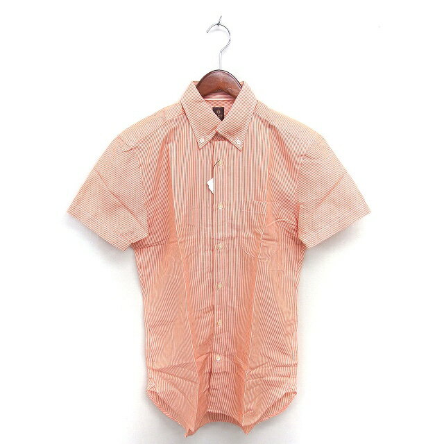 【中古】タケオキクチ TAKEO KIKUCHI タグ付き シャツ カジュアル ストライプ ボタンダウン 麻 リネン 半袖 01 S オレンジ /TT メンズ 【ベクトル 古着】 251205