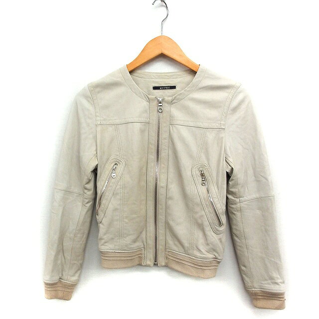 No Collar Jacket - 【中古】マカフィー MACPHEE トゥモローランド レザージャケット ノーカラージャケット 無地 羊革 38 グレージュ /FT22 レディース 【ベクトル 古着】 250514