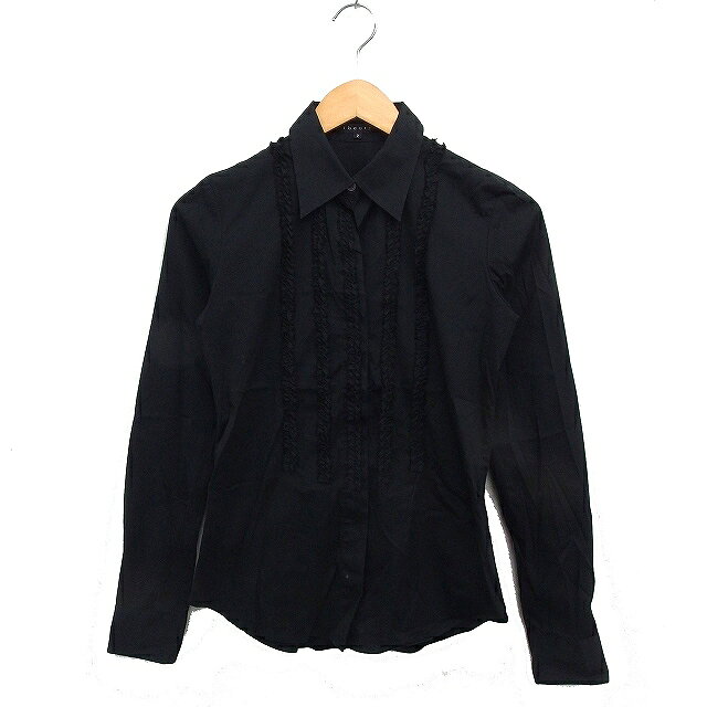 Long-Sleeved - 【中古】セオリー Theory フリル シャツ ブラウス 長袖 無地 コットン 綿 2 ブラック 黒 /FT6 レディース 【ベクトル 古着】 250515