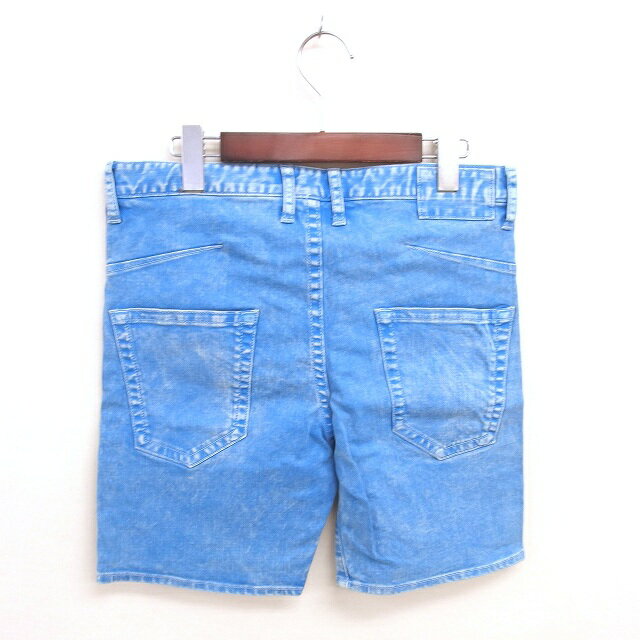 【中古】未使用品 ヴァロッシュ VAROSH タグ付き パンツ ハーフ ショート デニム ウォッシュ加工 ジップフライ M 青 ブルー /TT メンズ 【ベクトル 古着】 250215
