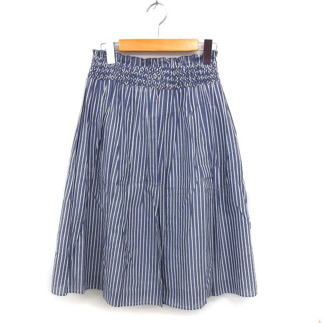 【中古】アナイ ANAYI ストライプ フレア スカート ロング タック コットン混 サイドジップ 34 紺 ネイビー /NT17 レディース 【ベクトル 古着】 250501