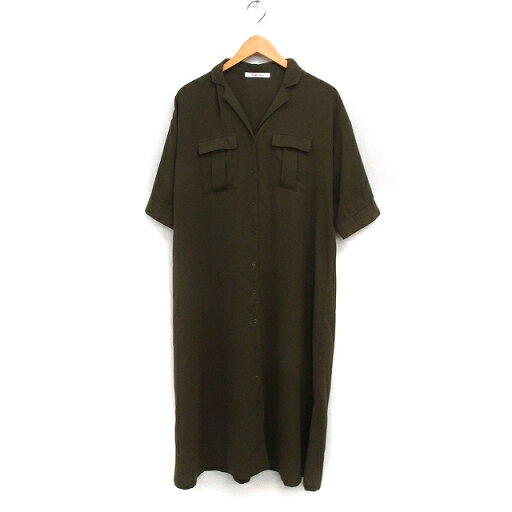 【中古】プチフルール Petit fleur ミリタリー シャツ ワンピース ロング 半袖 無地 F カーキ /FT15 レディース 【ベクトル 古着】 250507 【中古】プチフルール Petit fleur ミリタリー シャツ ワンピース ロング 半袖 無地 F カーキ /FT15 レディース 【ベクトル 古着】 250507