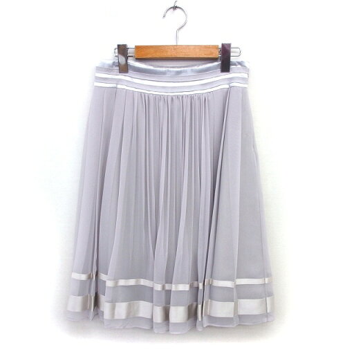 【中古】ボディドレッシングデラックス BODY DRESSING Deluxe プリーツ フレア スカート ひざ下 シフォン シルク混 ボーダー 38 グレー /NT9 レディース 【ベクトル 古着】 250505