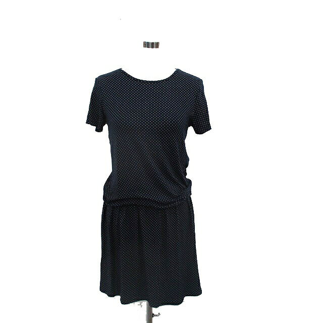 【中古】アニエスベー agnes b. セットアップ カットソー Tシャツ 半袖 フレア スカート ミニ ドット 2 ネイビー 紺 /KT2 レディース 【ベクトル 古着】 250512