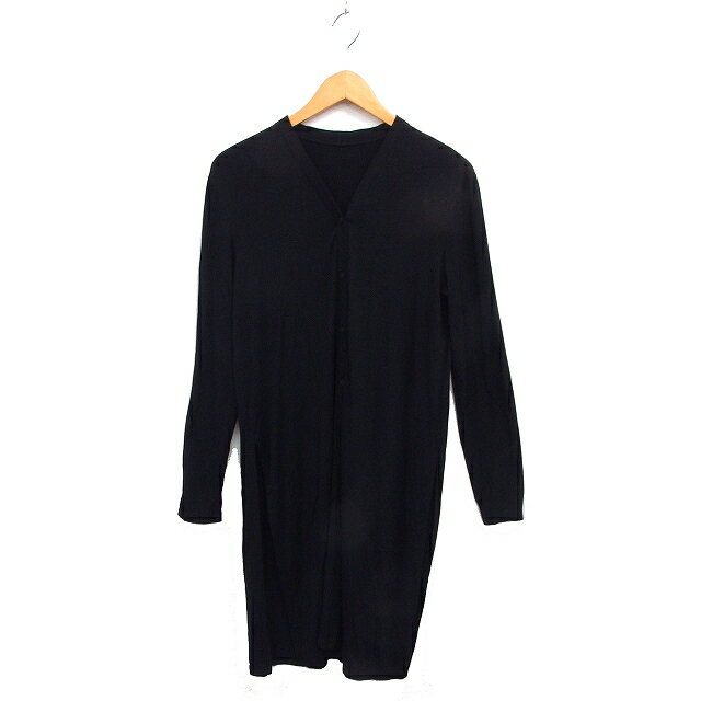 【中古】プラステ PLST ロング カーディガン スリット Vネック ストレッチ 無地 長袖 S 黒 ブラック /NT13 レディース 【ベクトル 古着】 250512