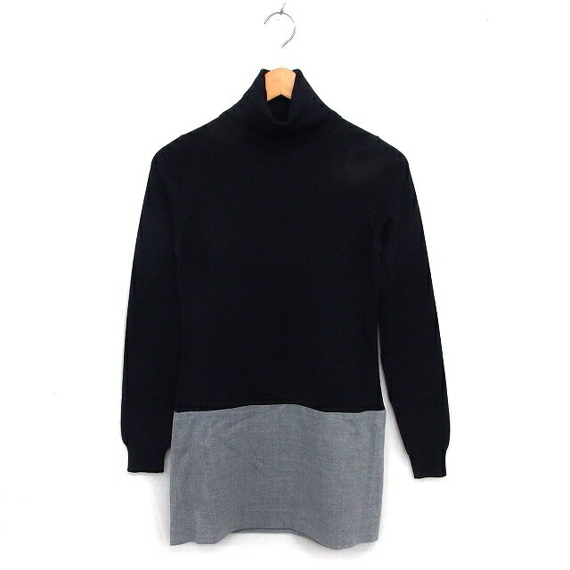 【中古】セオリー Theory チュニック タートルネック ニット ウール リブ 切替 長袖 2 黒 ブラック /NT5 レディース 【ベクトル 古着】 250512