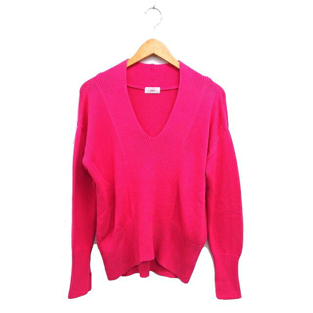 V-Neck - 【中古】イエナ IENA Vネック ニット セーター リブ コットン混 ワイド スリット 長袖 ピンク /NT28 レディース 【ベクトル 古着】 250512