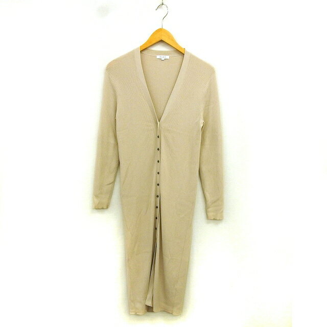 【中古】プラステ PLST ロング カーディガン ニット リブ ハイゲージ ストレッチ 長袖 M ベージュ /NT9 レディース 【ベクトル 古着】 250514