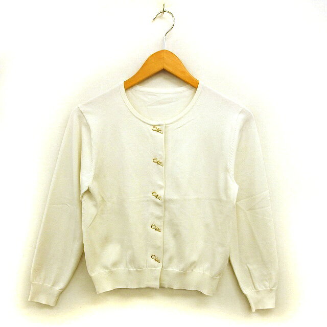 【中古】ストロベリーフィールズ STRAWBERRY-FIELDS カーディガン ニット クロップド リブ ハイゲージ スナップボタン 長袖 オフホワイト /NT34 レディース 【ベクトル 古着】 250514