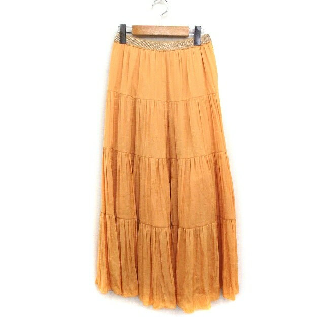 【中古】ストロベリーフィールズ STRAWBERRY-FIELDS ティアード スカート ロング丈 ウエスト装飾 無地 イエロー 黄 /FT5 レディース 【ベクトル 古着】 250510