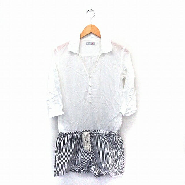 【中古】ビームスボーイ BEAMS BOY オールインワン シャツ 七分袖 ショート丈 綿 コットン ホワイト /ST21 レディース 【ベクトル 古着】 200826 ブランド古着ベクトルプレミアム店