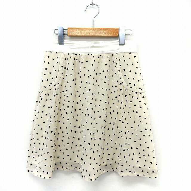 【中古】シンシアローリー CYNTHIA ROWLEY スカート フレア ハート柄 膝丈 バックジップ 2 ホワイト /ST14 レディース 【ベクトル 古着】 200713 ブランド古着ベクトルプレミアム店