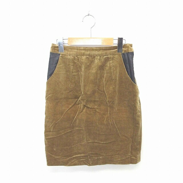 【中古】ケイビーエフ KBF アーバンリサーチ スカート タイト ひざ丈 ベロア サイドジップ 無地 シンプル 綿 コットン F 緑 カーキ /TT51 レディース 【ベクトル 古着】 200829 ブランド古着ベクトルプレミアム店