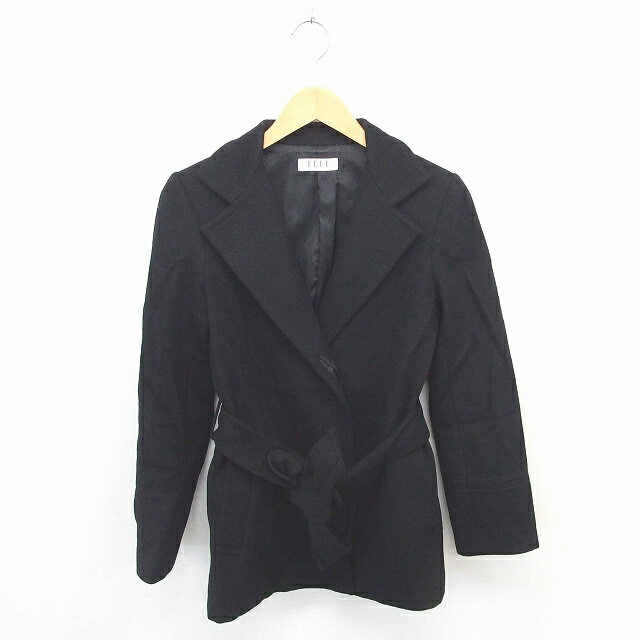 【中古】エル ELLE コート アウター チェスター ミドル ウエストリボン ウール 比翼仕立て 38 黒 ブラック /TT19 レディース 【ベクトル 古着】 200904 ブランド古着ベクトルプレミアム店(4)