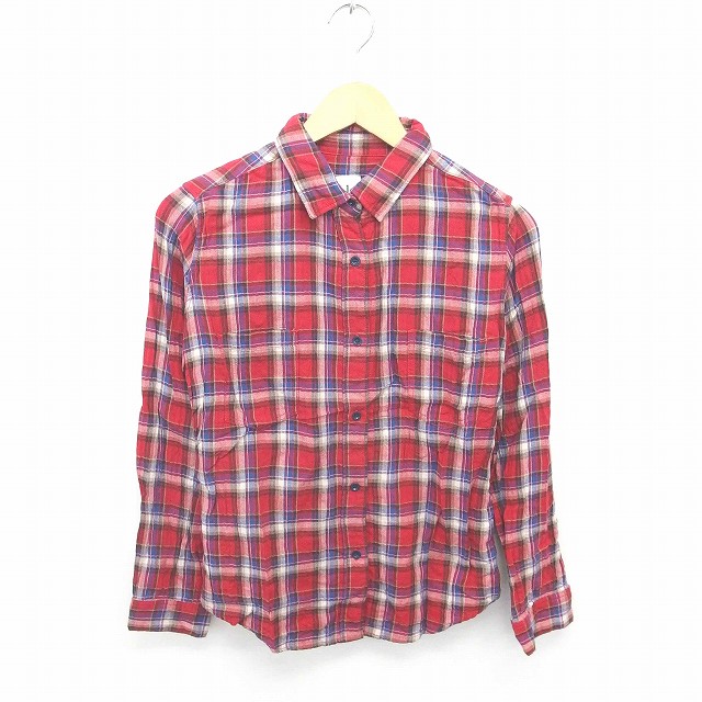 【中古】アダムエロペ Adam et Rope' シャツ ブラウス ステンカラー チェック 綿 コットン 長袖 36 赤 青 レッド ブルー /TT16 レディース 【ベクトル 古着】 200824 ブランド古着ベクトルプレミアム店