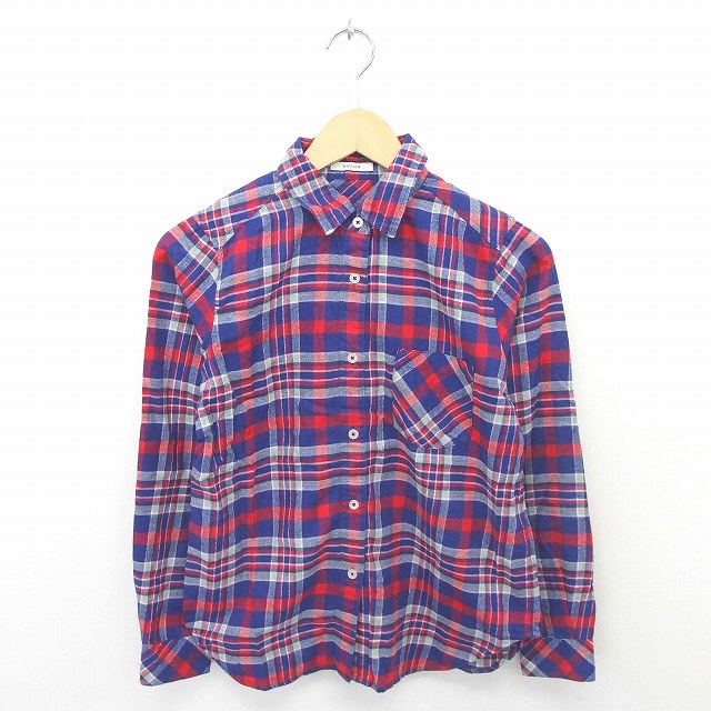 【中古】ベイフロー BAYFLOW シャツ ブラウス ステンカラー チェック 綿 コットン 長袖 2 紺 赤 ネイビー レッド /TT31 レディース 【ベクトル 古着】 200722 ブランド古着ベクトルプレミアム店(4.0)