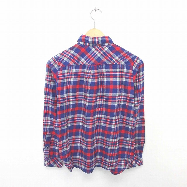 【中古】ベイフロー BAYFLOW シャツ ブラウス ステンカラー チェック 綿 コットン 長袖 2 紺 赤 ネイビー レッド /TT31 レディース 【ベクトル 古着】 200722 ブランド古着ベクトルプレミアム店