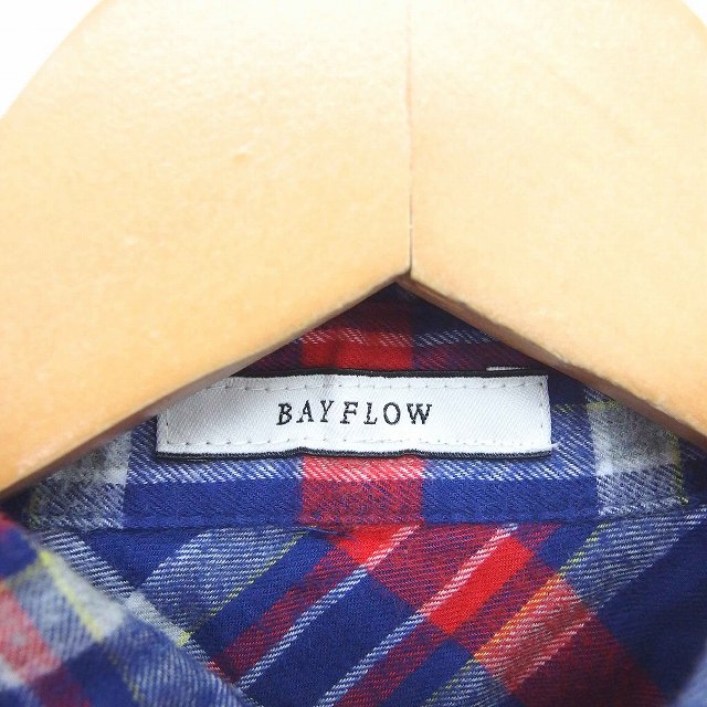 【中古】ベイフロー BAYFLOW シャツ ブラウス ステンカラー チェック 綿 コットン 長袖 2 紺 赤 ネイビー レッド /TT31 レディース 【ベクトル 古着】 200722 ブランド古着ベクトルプレミアム店
