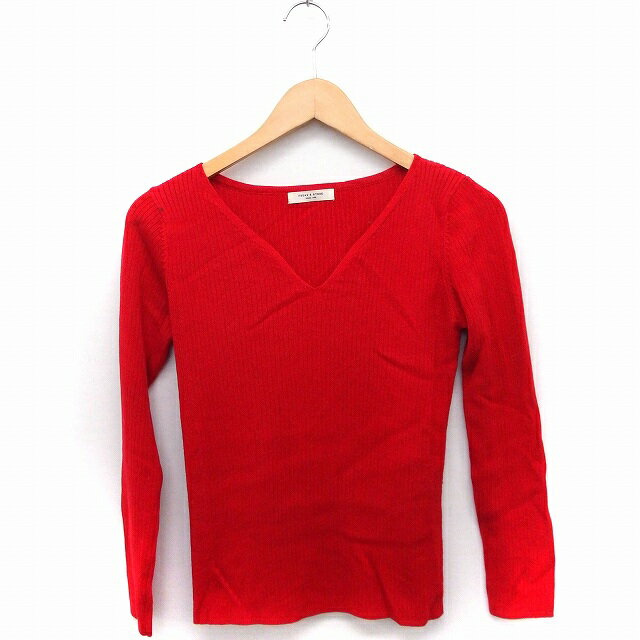 V-Neck - 【中古】フリークスストア FREAKS STORE ニット セーター リブ Vネック 長袖 F レッド 赤 /FT36 レディース 【ベクトル 古着】 221019