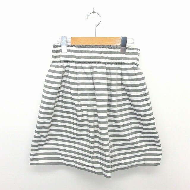 【中古】イエナ IENA スカート ギャザー フレア ボーダー ひざ丈 ウエストゴム 38 白 灰 オフホワイト チャコールグレー /TT46 レディース 【ベクトル 古着】 200803 ブランド古着ベクトルプレミアム店