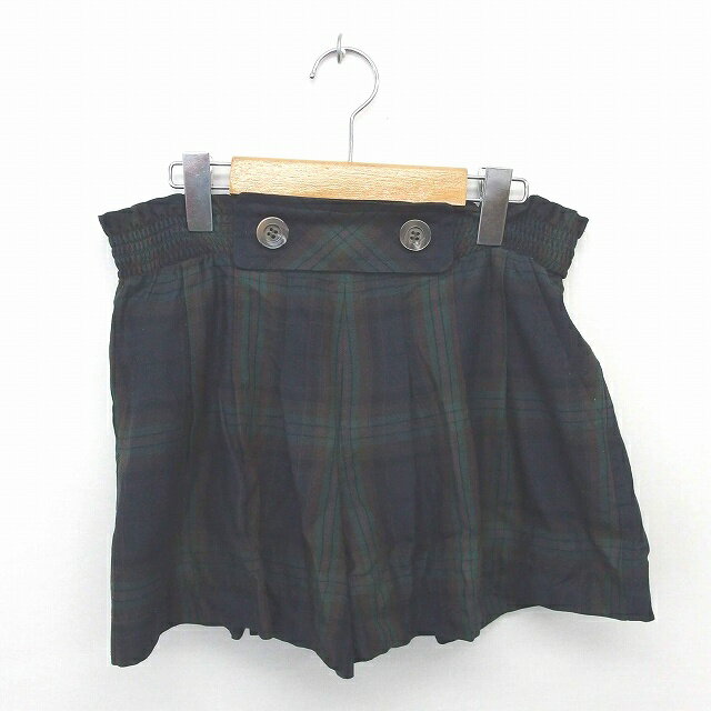 【中古】ジルスチュアート JILL STUART パンツ キュロット ショート チェック 薄手 ウール混 2 紺 緑 ..