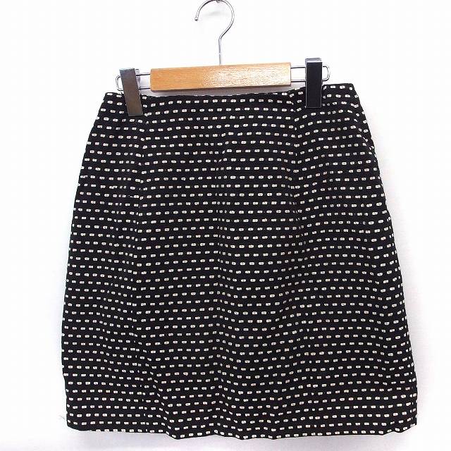 【中古】ストロベリーフィールズ STRAWBERRY-FIELDS スカート 総柄 台形 ひざ丈 コットン 綿 2 ブラック 黒 /FT14 レディース 【ベクトル 古着】 200909 ブランド古着ベクトルプレミアム店