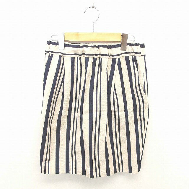 【中古】イエナ IENA スカート タイト ひざ丈 ボーダー ウエストゴム 綿 コットン 38 ベージュ ネイビー 薄茶 紺 /TT14 レディース 【ベクトル 古着】 200821 ブランド古着ベクトルプレミアム店